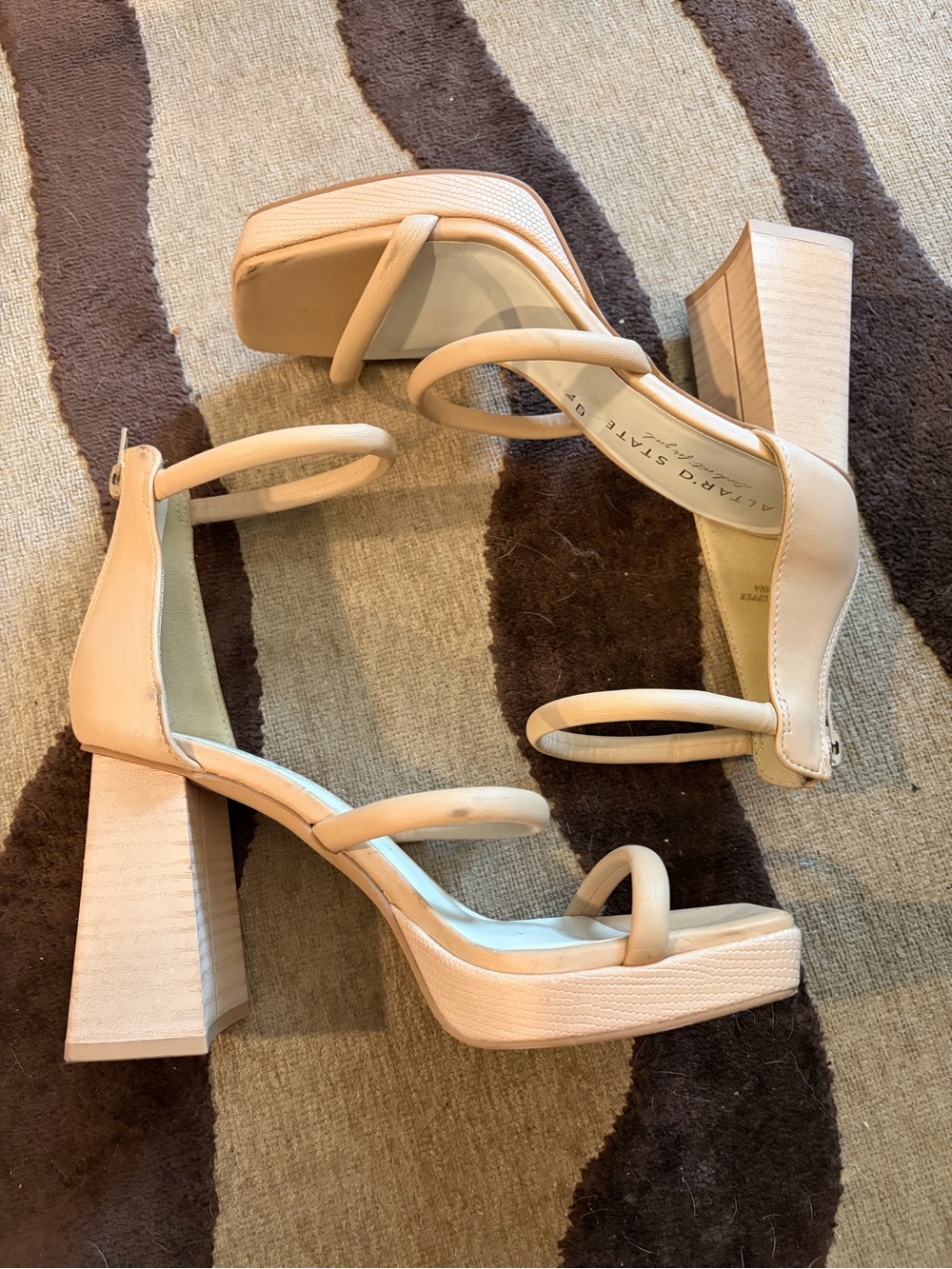 Altar'd State Light Beige Strappy Platform Block Heels